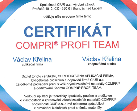 Certifikát COMPRI PROFI TEAM